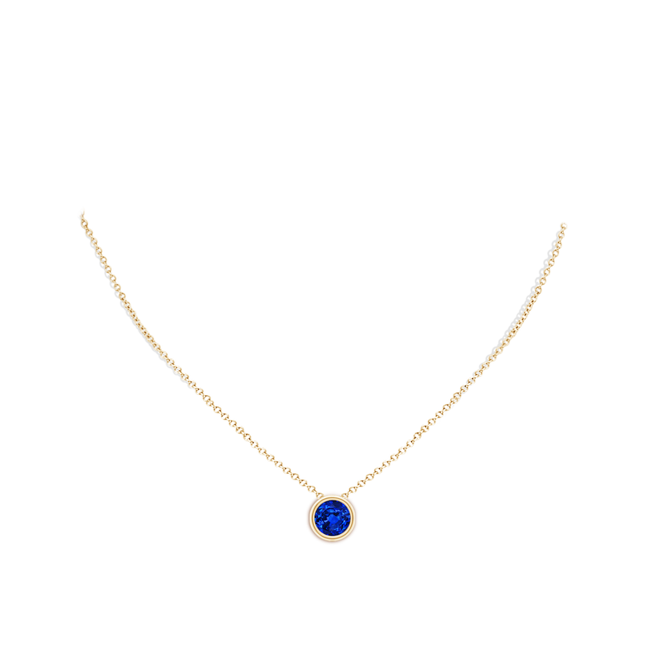 9mm AAAA Bezel-Set Round Blue Sapphire Solitaire Pendant in Yellow Gold pen