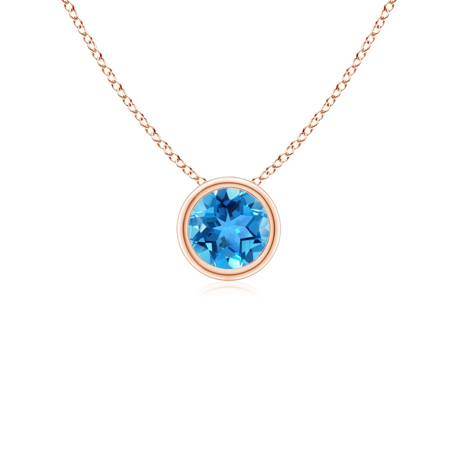 4mm AAA Bezel-Set Round Swiss Blue Topaz Solitaire Pendant in Rose Gold 