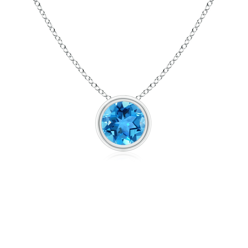 4mm AAA Bezel-Set Round Swiss Blue Topaz Solitaire Pendant in White Gold 