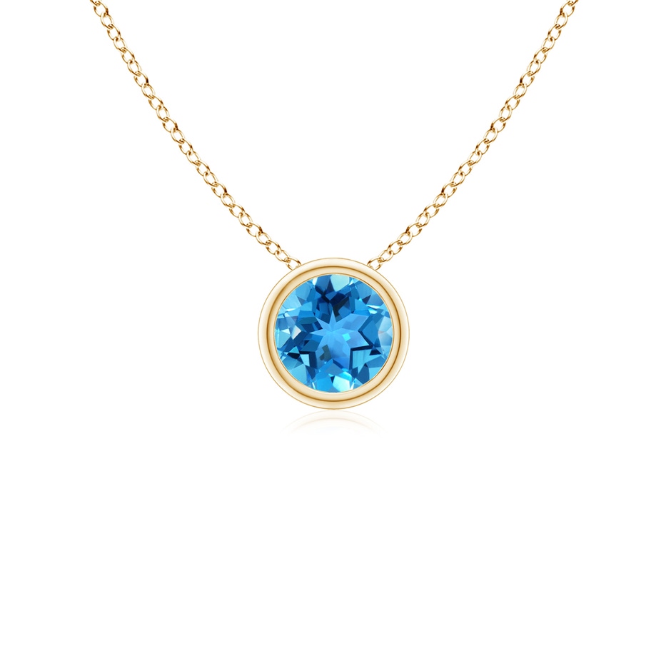 4mm AAA Bezel-Set Round Swiss Blue Topaz Solitaire Pendant in Yellow Gold 