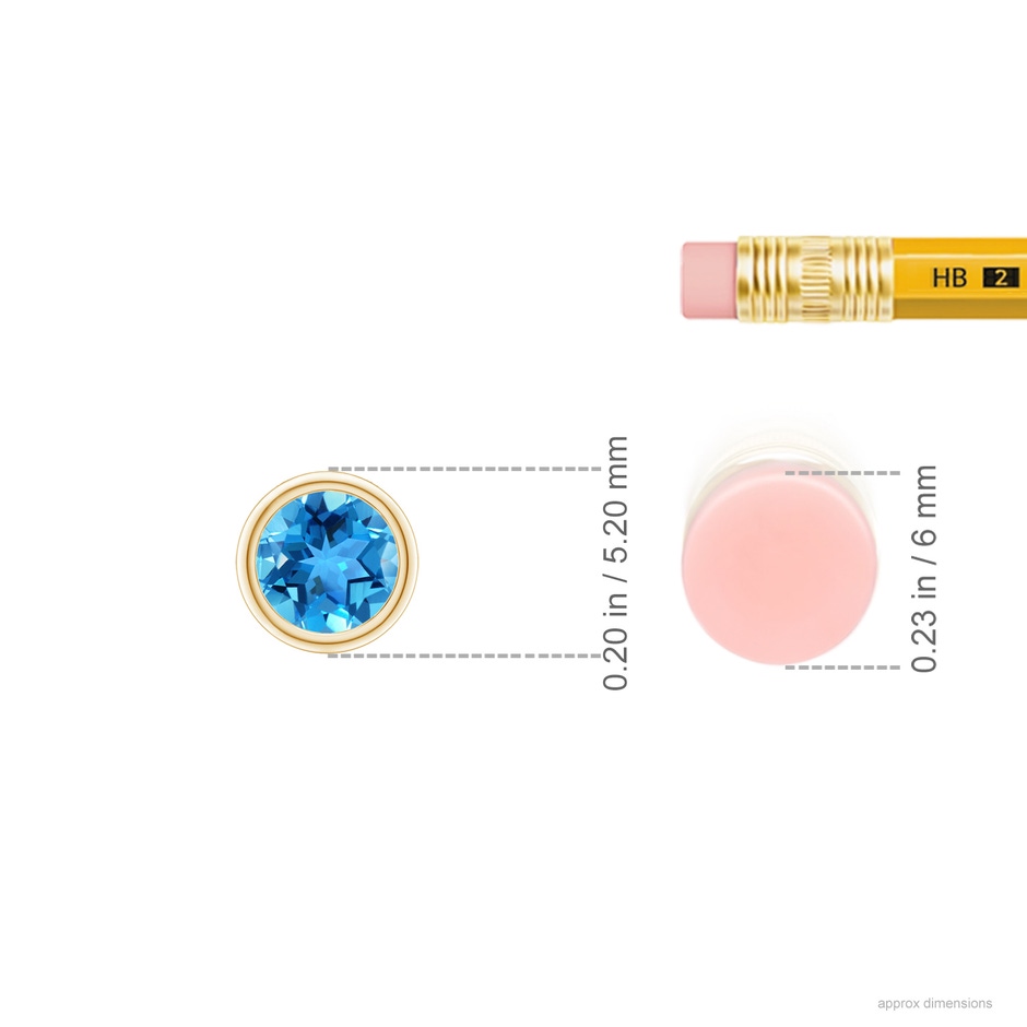 4mm AAA Bezel-Set Round Swiss Blue Topaz Solitaire Pendant in Yellow Gold ruler