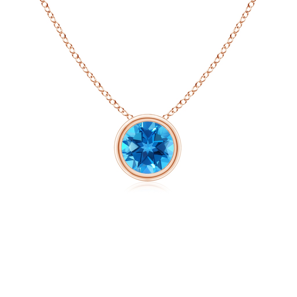 4mm AAAA Bezel-Set Round Swiss Blue Topaz Solitaire Pendant in Rose Gold