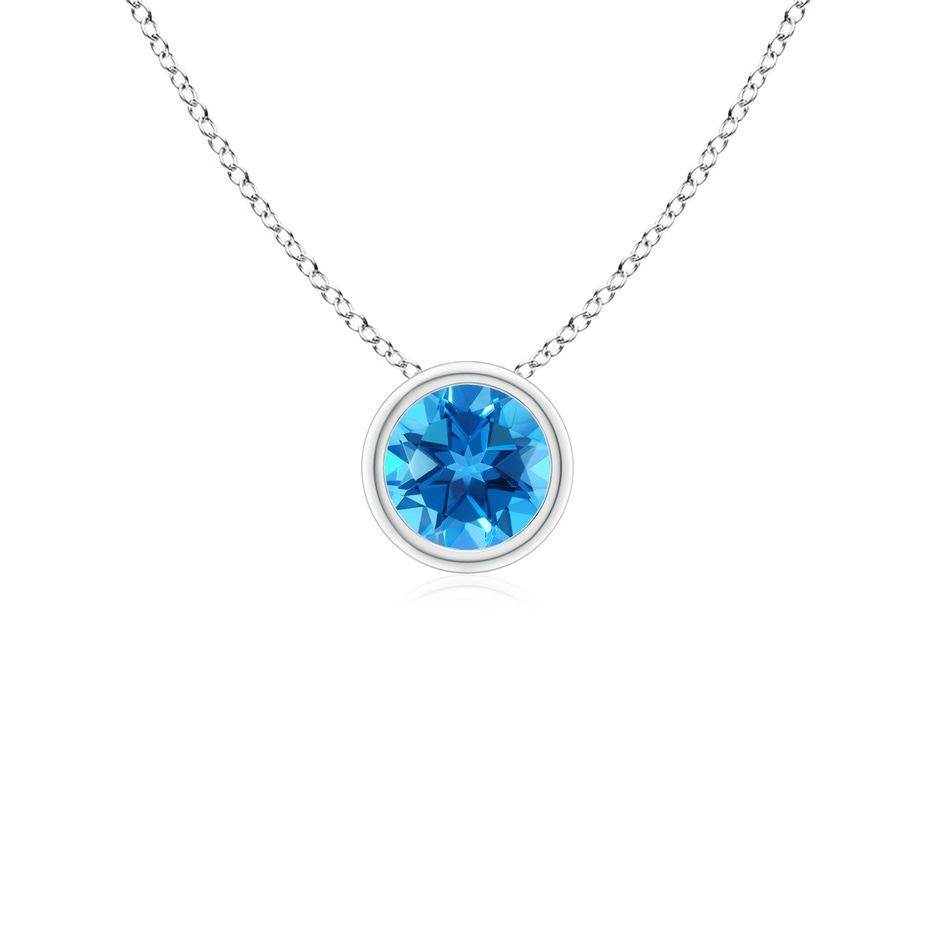 4mm AAAA Bezel-Set Round Swiss Blue Topaz Solitaire Pendant in White Gold 