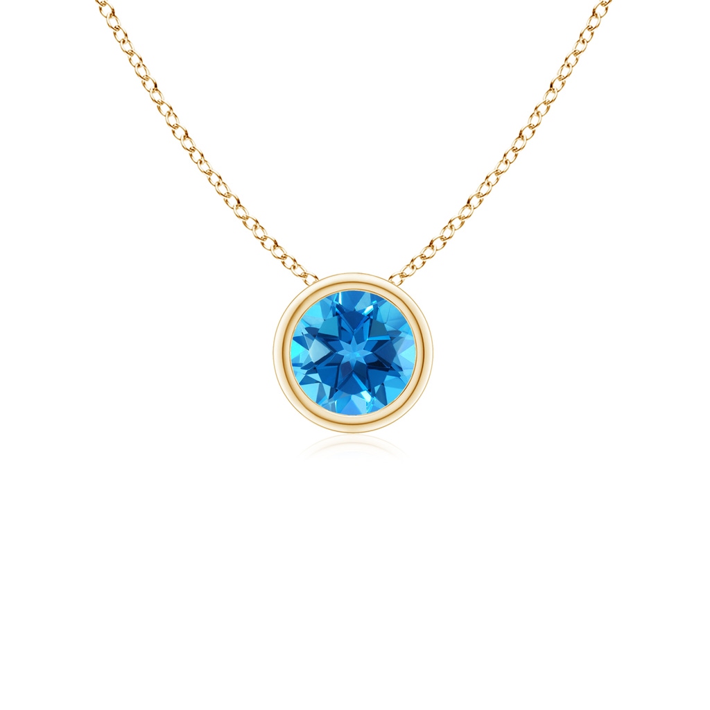 4mm AAAA Bezel-Set Round Swiss Blue Topaz Solitaire Pendant in Yellow Gold