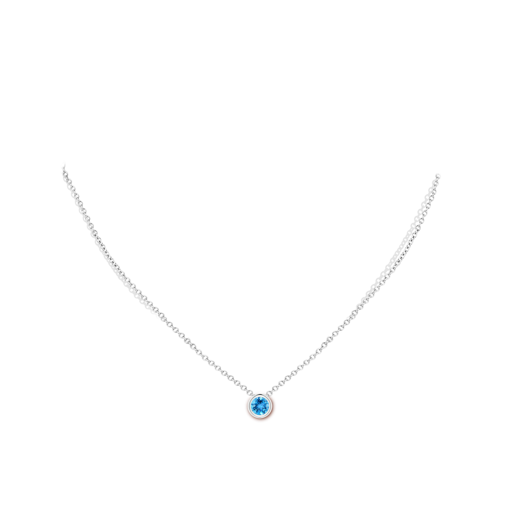 5mm AAA Bezel-Set Round Swiss Blue Topaz Solitaire Pendant in White Gold Body-Neck