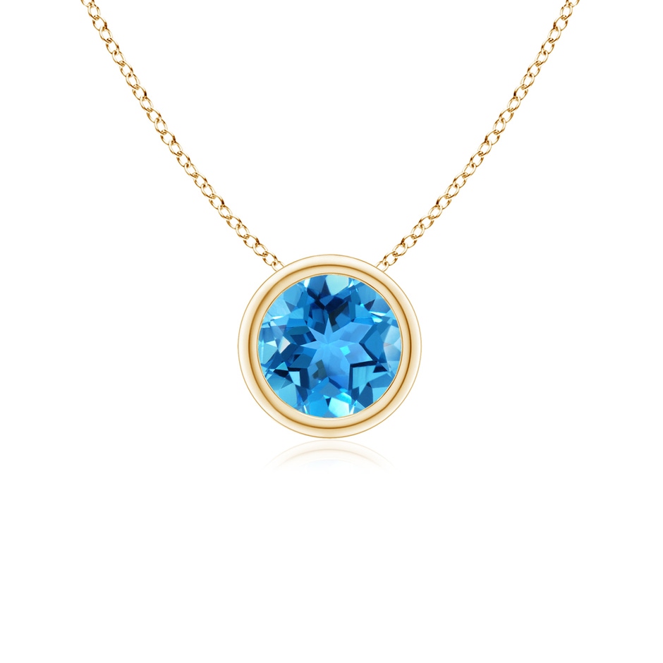 5mm AAA Bezel-Set Round Swiss Blue Topaz Solitaire Pendant in Yellow Gold 