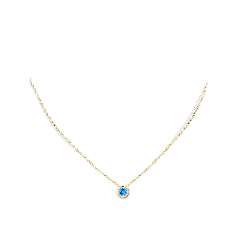 5mm AAA Bezel-Set Round Swiss Blue Topaz Solitaire Pendant in Yellow Gold Body-Neck