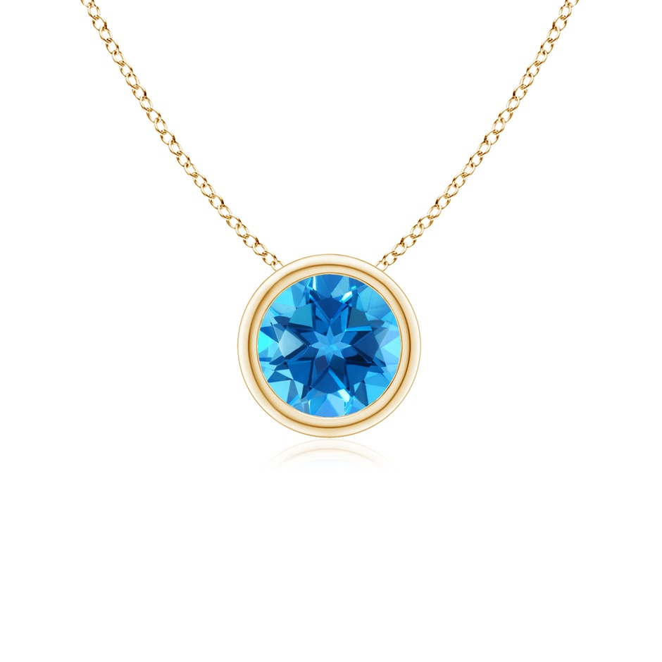 5mm AAAA Bezel-Set Round Swiss Blue Topaz Solitaire Pendant in Yellow Gold 