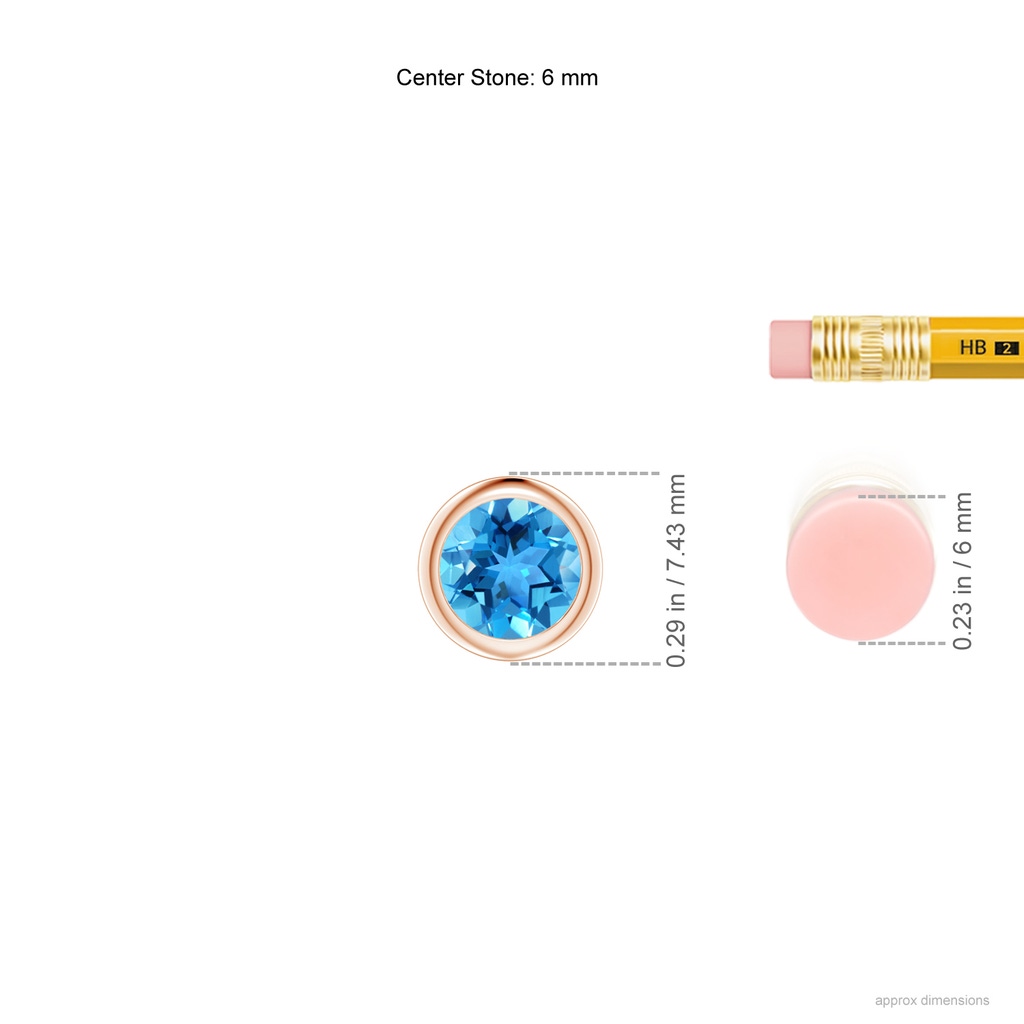 6mm AAA Bezel-Set Round Swiss Blue Topaz Solitaire Pendant in Rose Gold Ruler