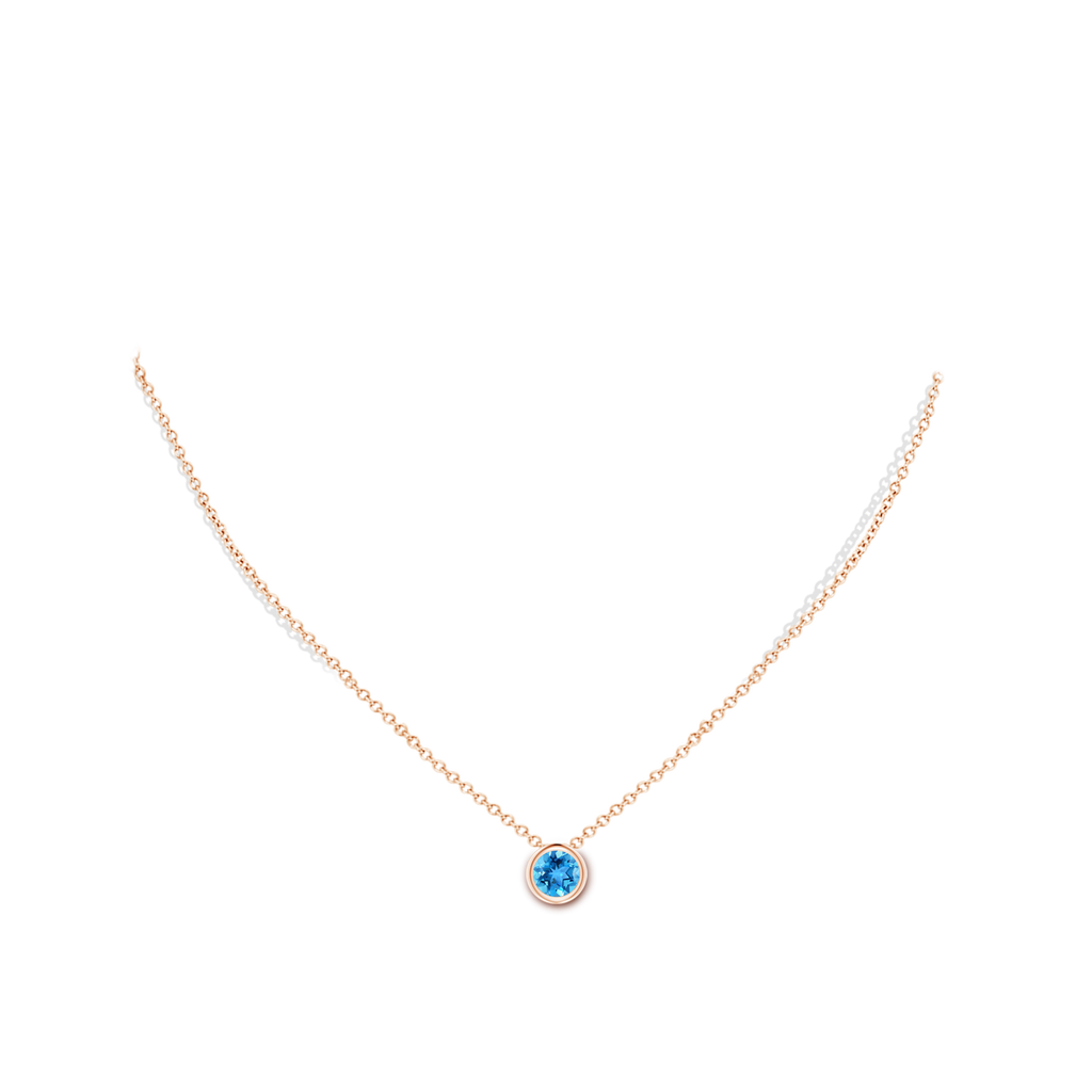 6mm AAA Bezel-Set Round Swiss Blue Topaz Solitaire Pendant in Rose Gold Body-Neck
