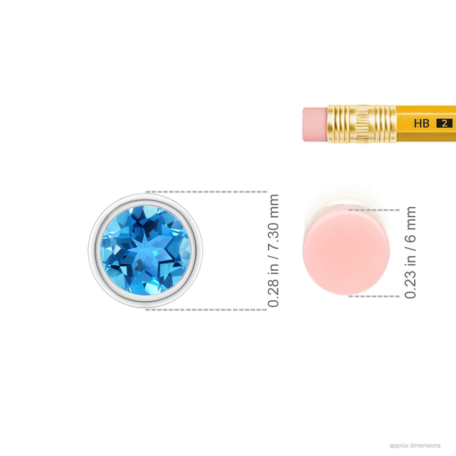 6mm AAA Bezel-Set Round Swiss Blue Topaz Solitaire Pendant in White Gold ruler