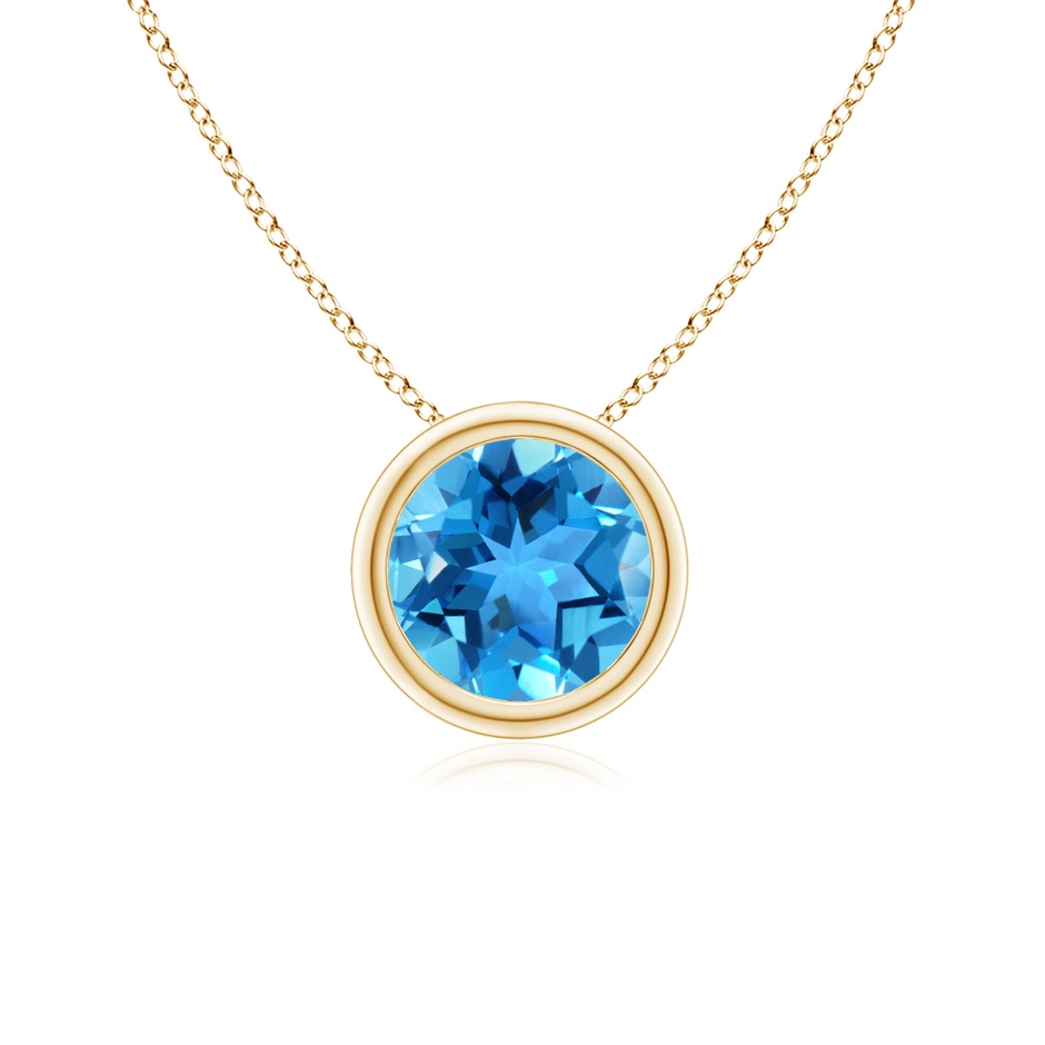 6mm AAA Bezel-Set Round Swiss Blue Topaz Solitaire Pendant in Yellow Gold 