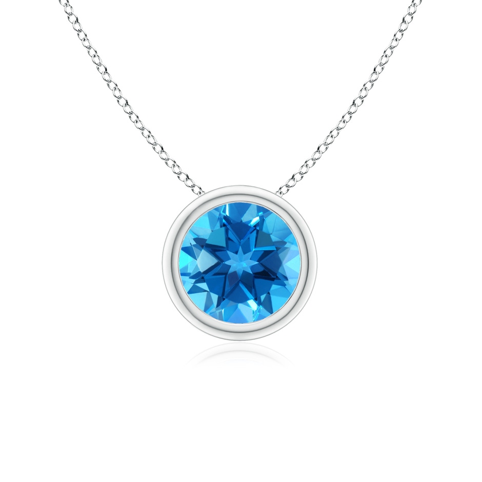 6mm AAAA Bezel-Set Round Swiss Blue Topaz Solitaire Pendant in S999 Silver 