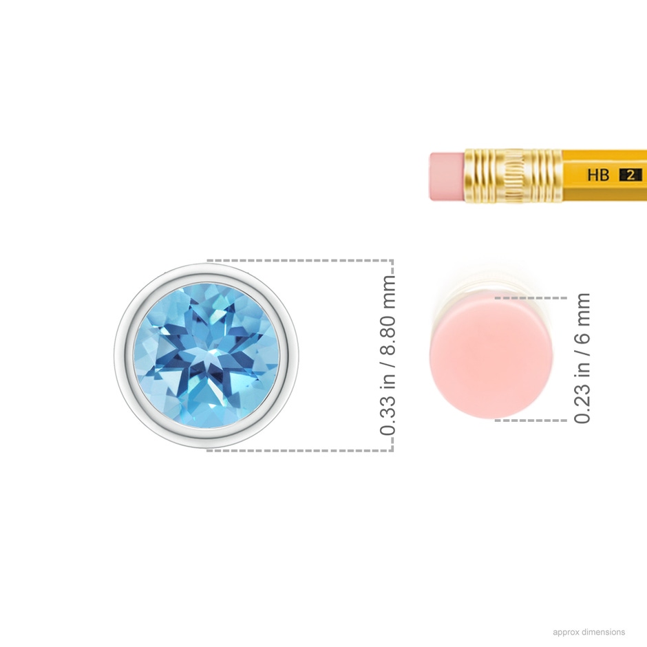 7mm A Bezel-Set Round Swiss Blue Topaz Solitaire Pendant in P950 Platinum ruler