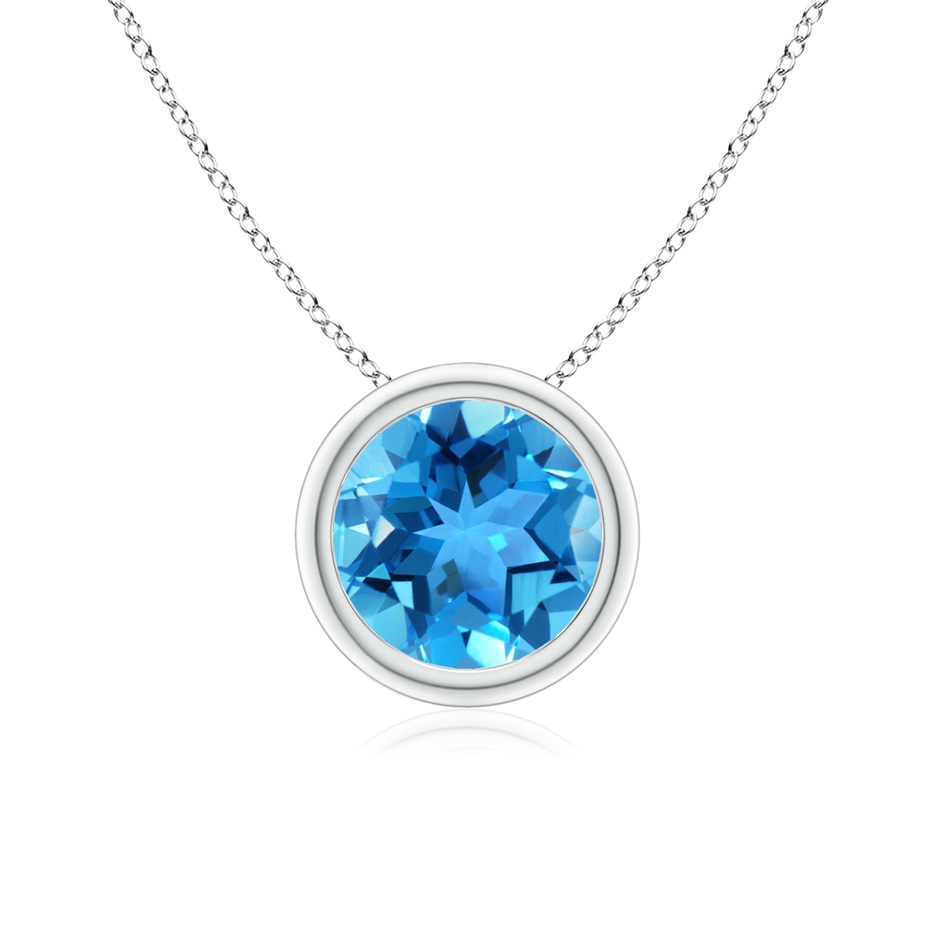 7mm AAA Bezel-Set Round Swiss Blue Topaz Solitaire Pendant in White Gold 