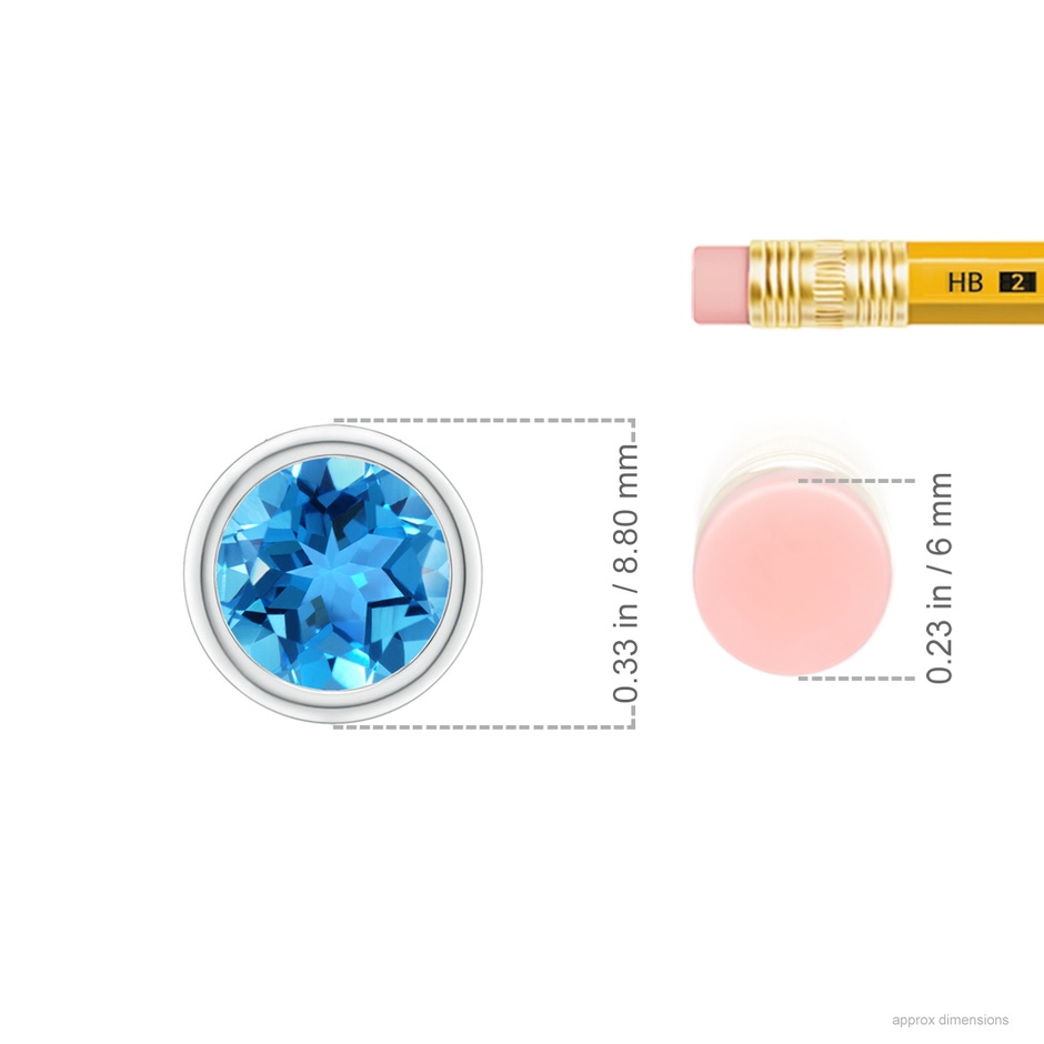 7mm AAA Bezel-Set Round Swiss Blue Topaz Solitaire Pendant in White Gold ruler
