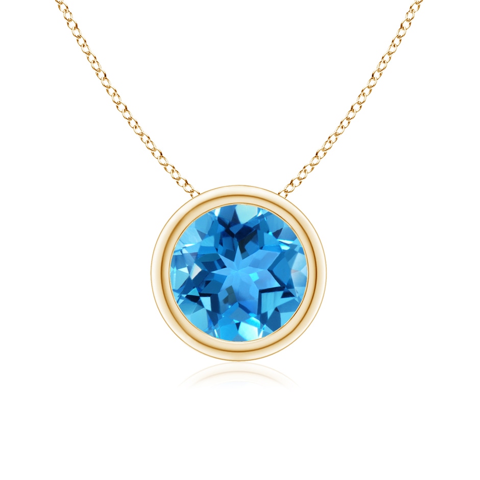 7mm AAA Bezel-Set Round Swiss Blue Topaz Solitaire Pendant in Yellow Gold 