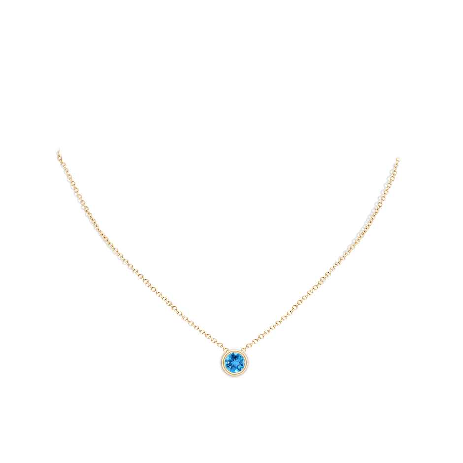 7mm AAA Bezel-Set Round Swiss Blue Topaz Solitaire Pendant in Yellow Gold pen