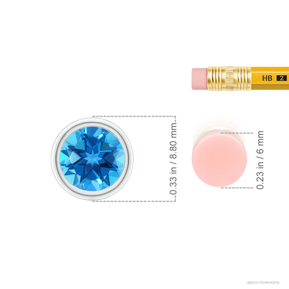 7mm AAAA Bezel-Set Round Swiss Blue Topaz Solitaire Pendant in S999 Silver ruler