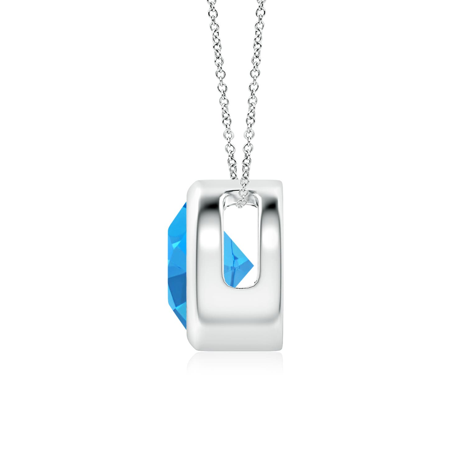 7mm AAAA Bezel-Set Round Swiss Blue Topaz Solitaire Pendant in White Gold