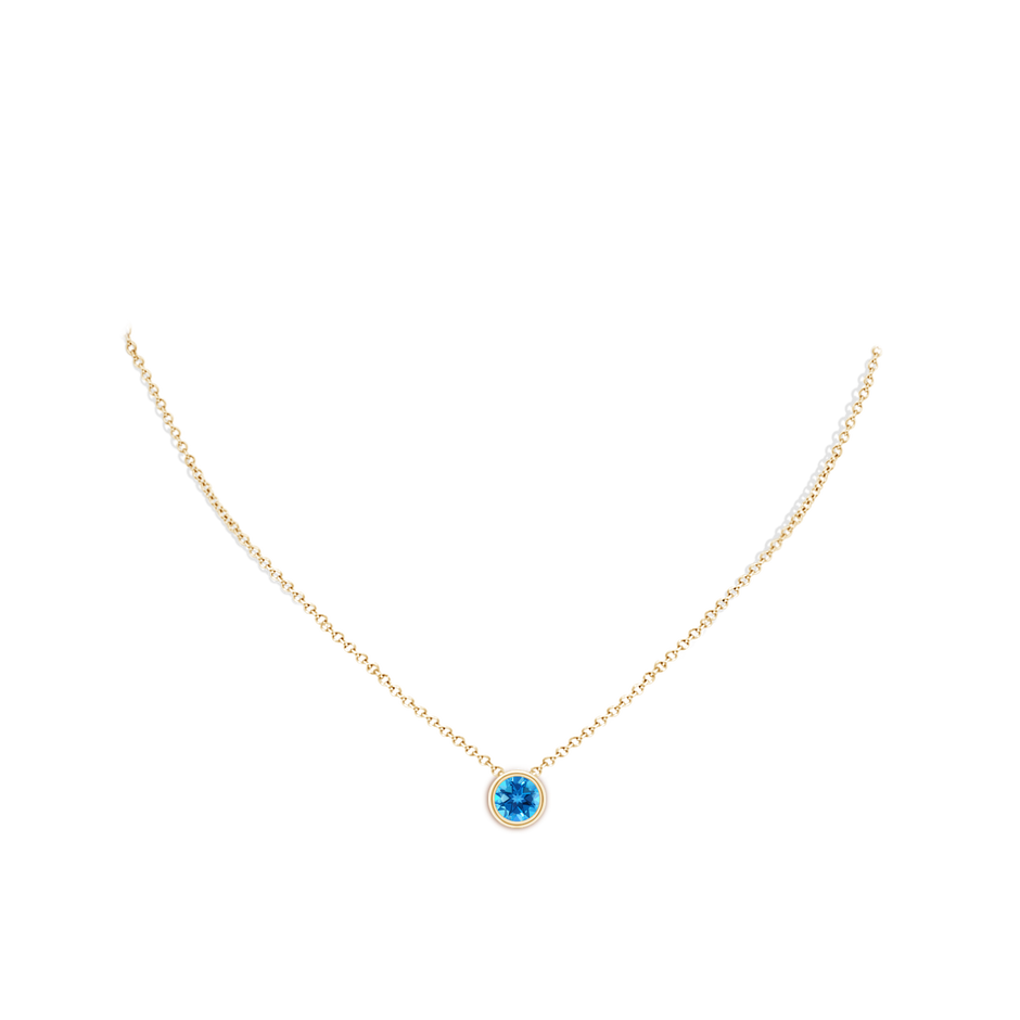7mm AAAA Bezel-Set Round Swiss Blue Topaz Solitaire Pendant in Yellow Gold pen