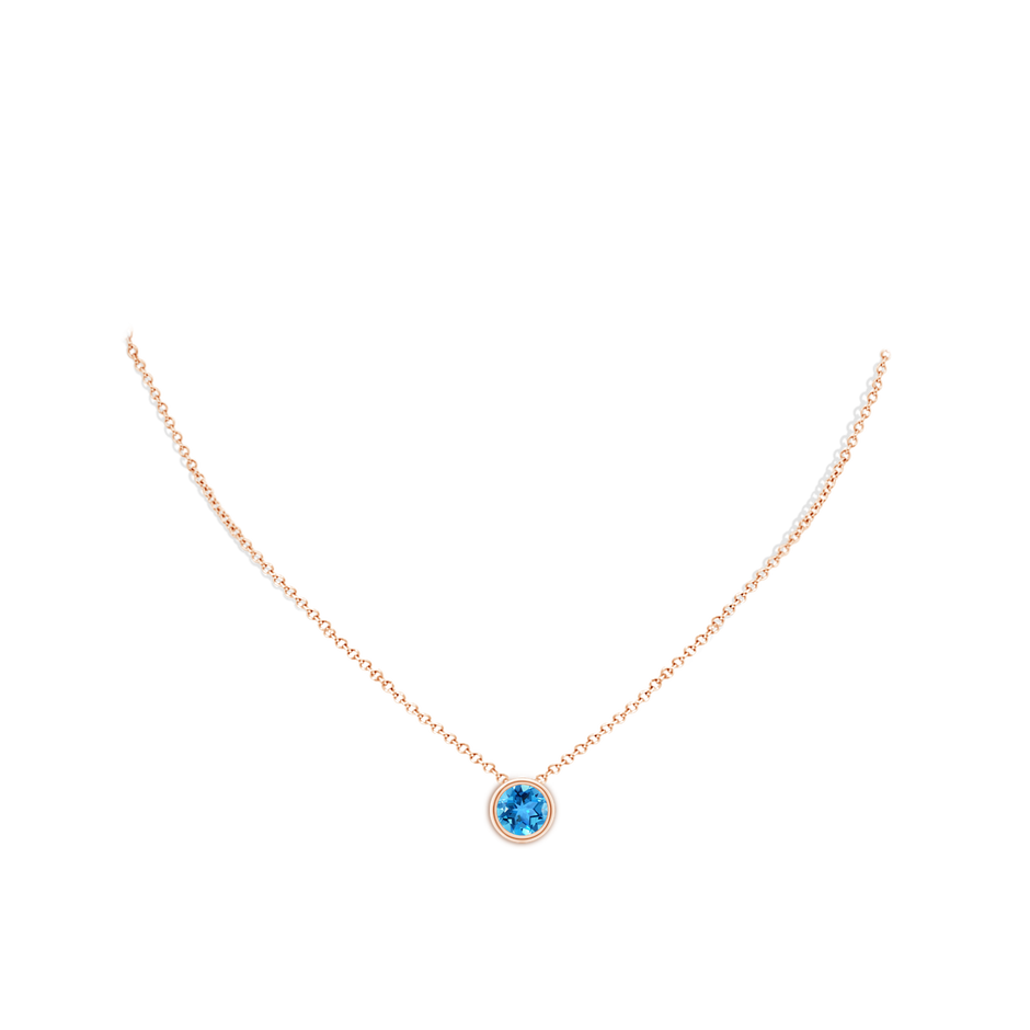 8mm AAA Bezel-Set Round Swiss Blue Topaz Solitaire Pendant in Rose Gold pen