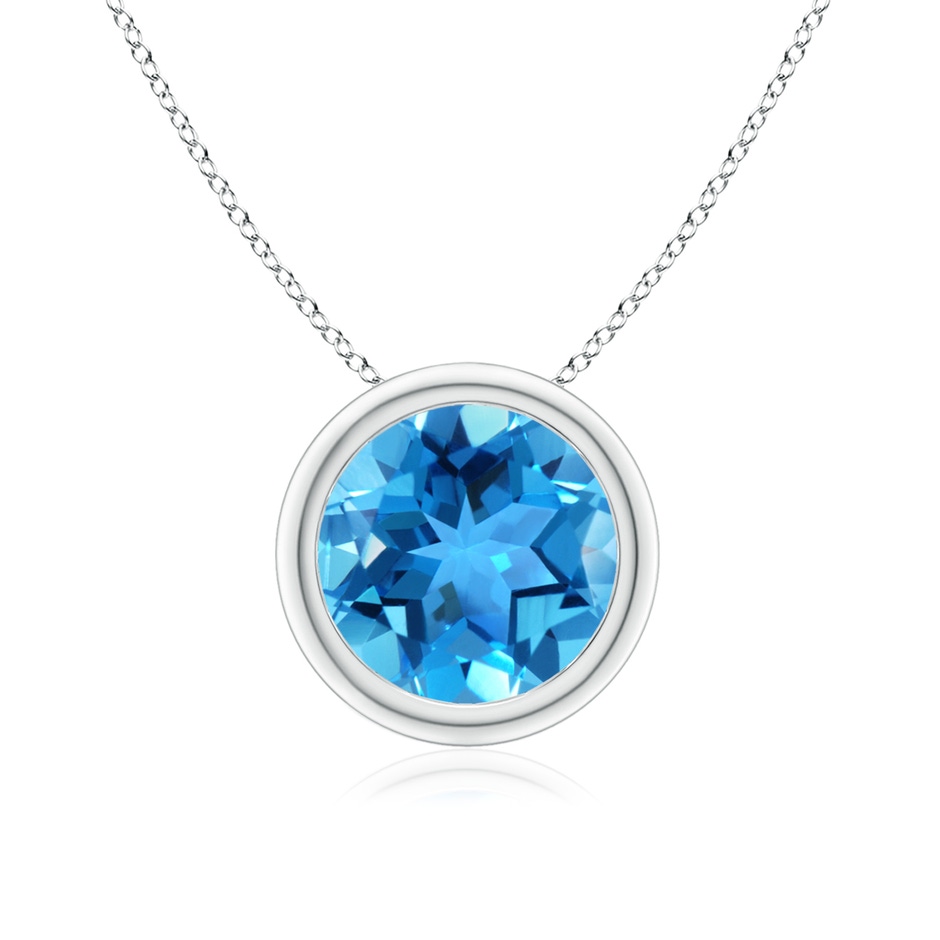 8mm AAA Bezel-Set Round Swiss Blue Topaz Solitaire Pendant in S999 Silver 