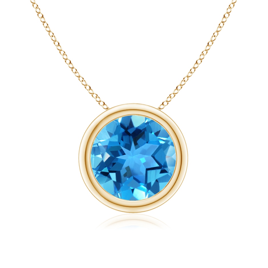 8mm AAA Bezel-Set Round Swiss Blue Topaz Solitaire Pendant in Yellow Gold 
