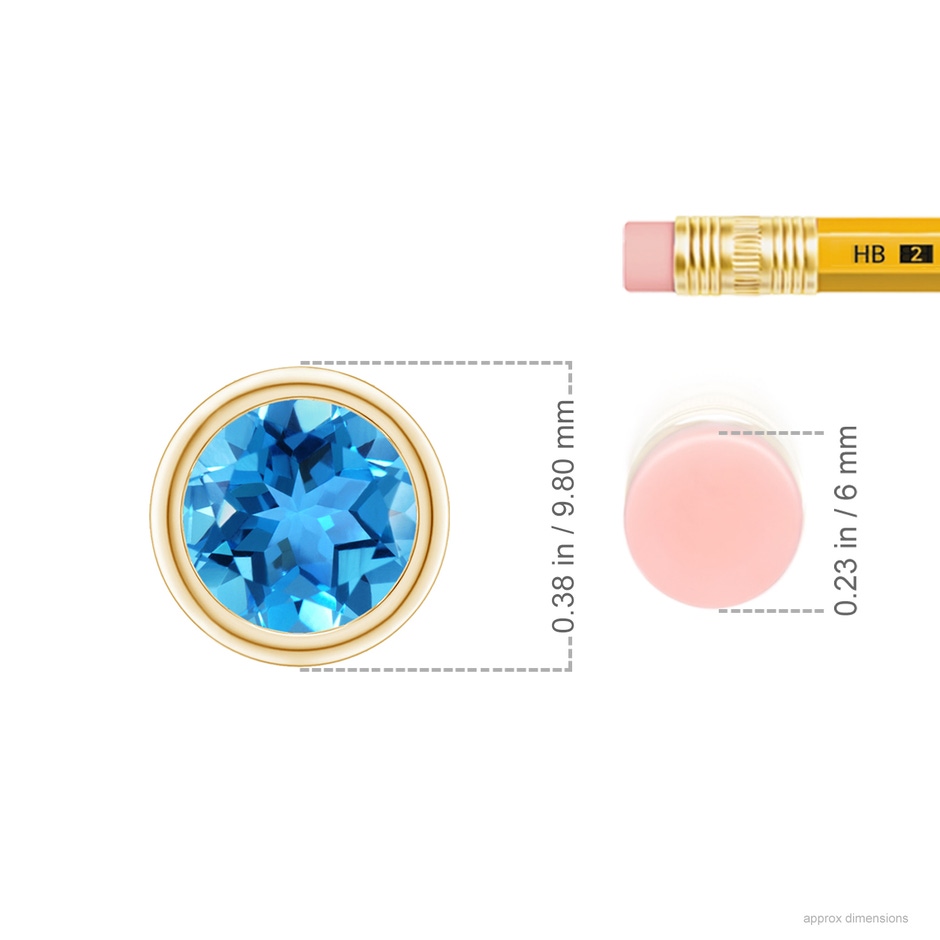 8mm AAA Bezel-Set Round Swiss Blue Topaz Solitaire Pendant in Yellow Gold ruler