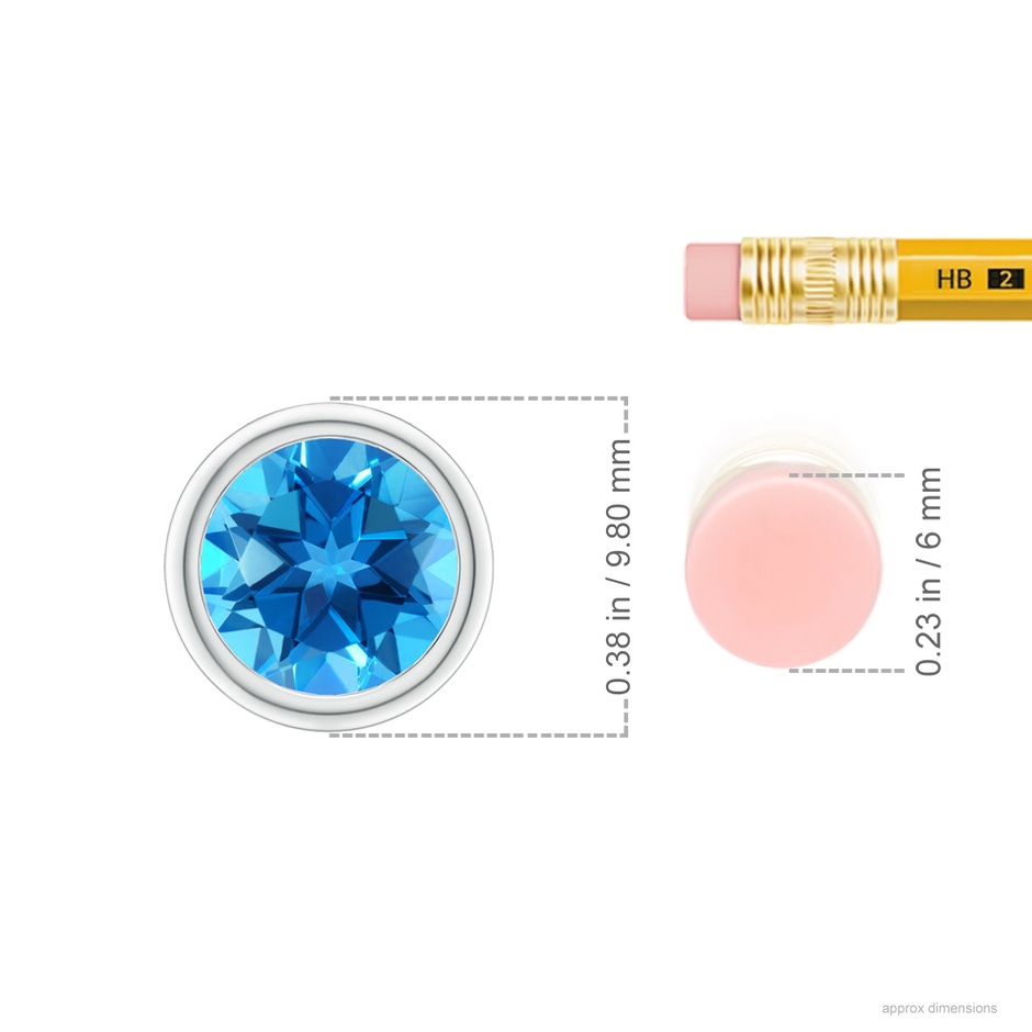 8mm AAAA Bezel-Set Round Swiss Blue Topaz Solitaire Pendant in S999 Silver ruler