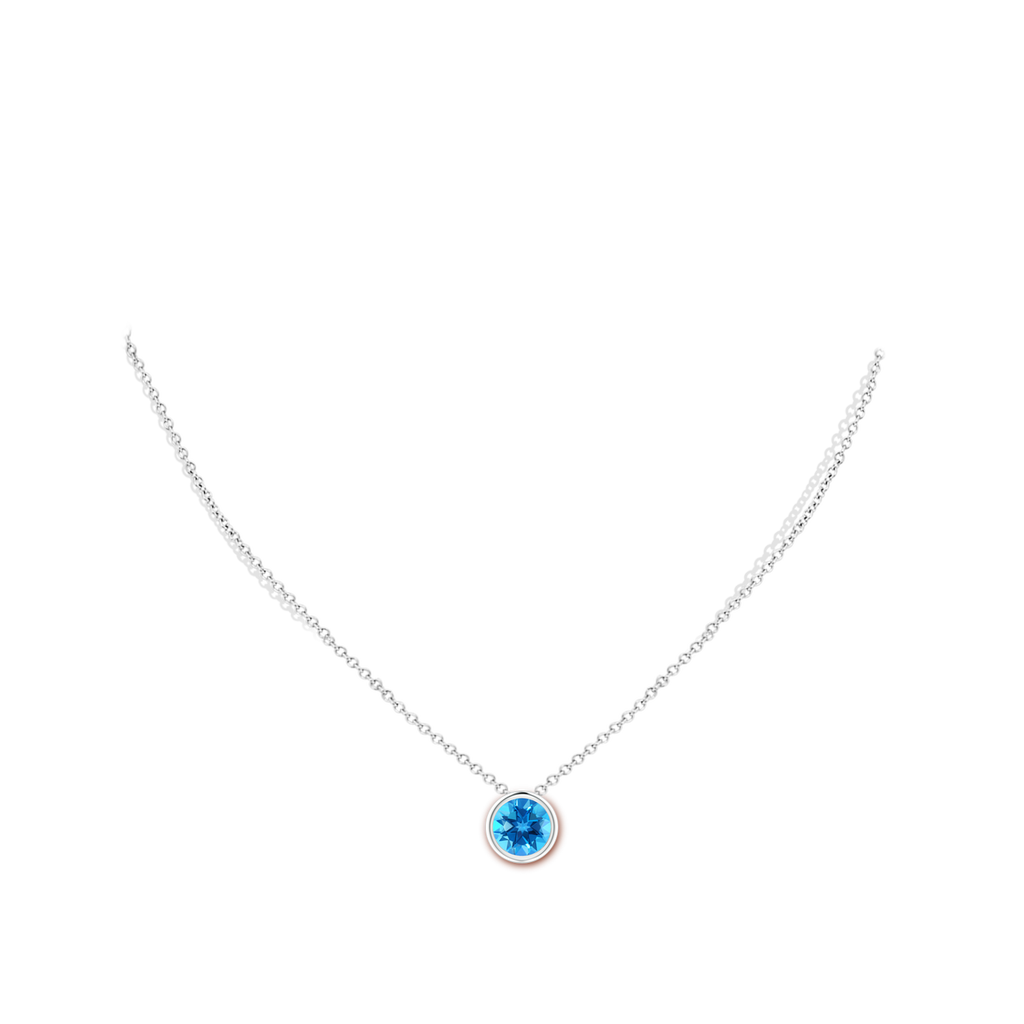 8mm AAAA Bezel-Set Round Swiss Blue Topaz Solitaire Pendant in White Gold Body-Neck