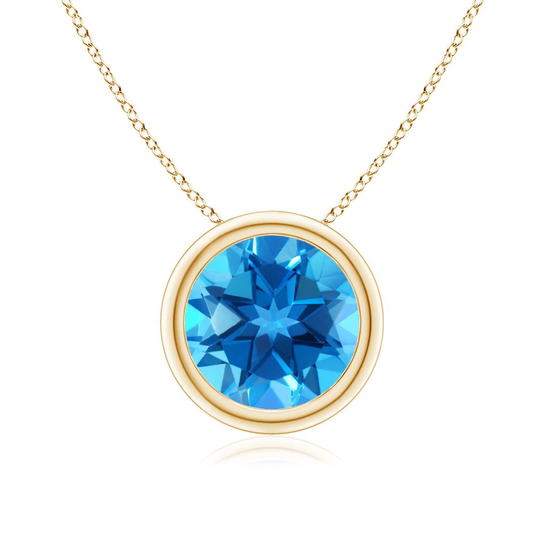 8mm AAAA Bezel-Set Round Swiss Blue Topaz Solitaire Pendant in Yellow Gold