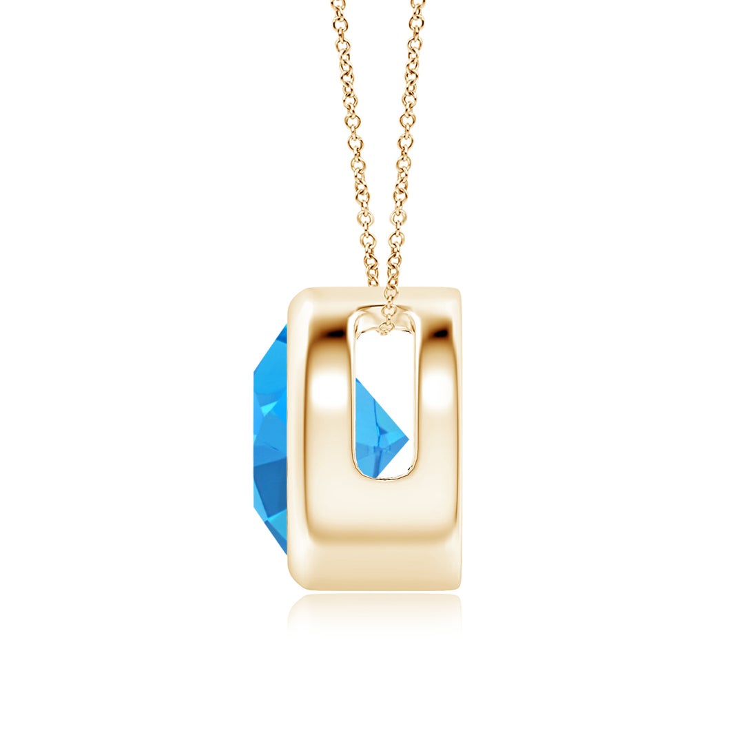 8mm AAAA Bezel-Set Round Swiss Blue Topaz Solitaire Pendant in Yellow Gold - side 3