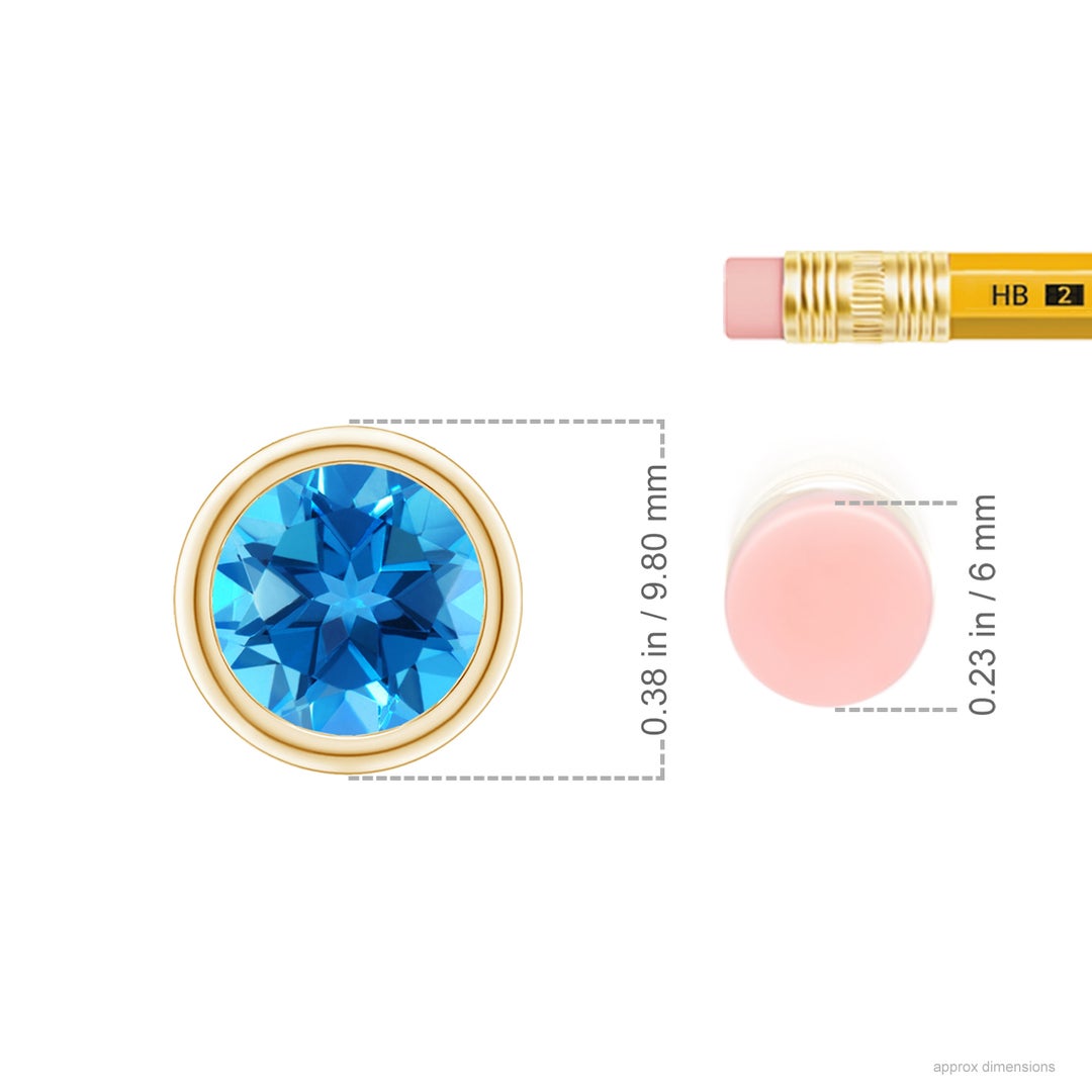 8mm AAAA Bezel-Set Round Swiss Blue Topaz Solitaire Pendant in Yellow Gold - ruler