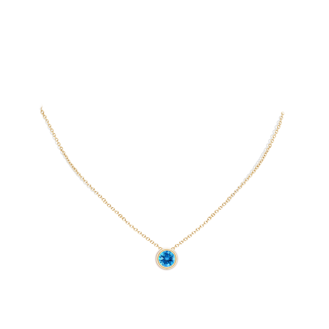 8mm AAAA Bezel-Set Round Swiss Blue Topaz Solitaire Pendant in Yellow Gold - body_neck