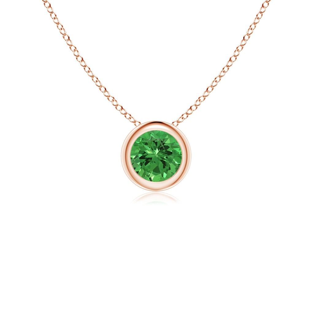 4mm AAAA Bezel-Set Round Tsavorite Solitaire Pendant in Rose Gold