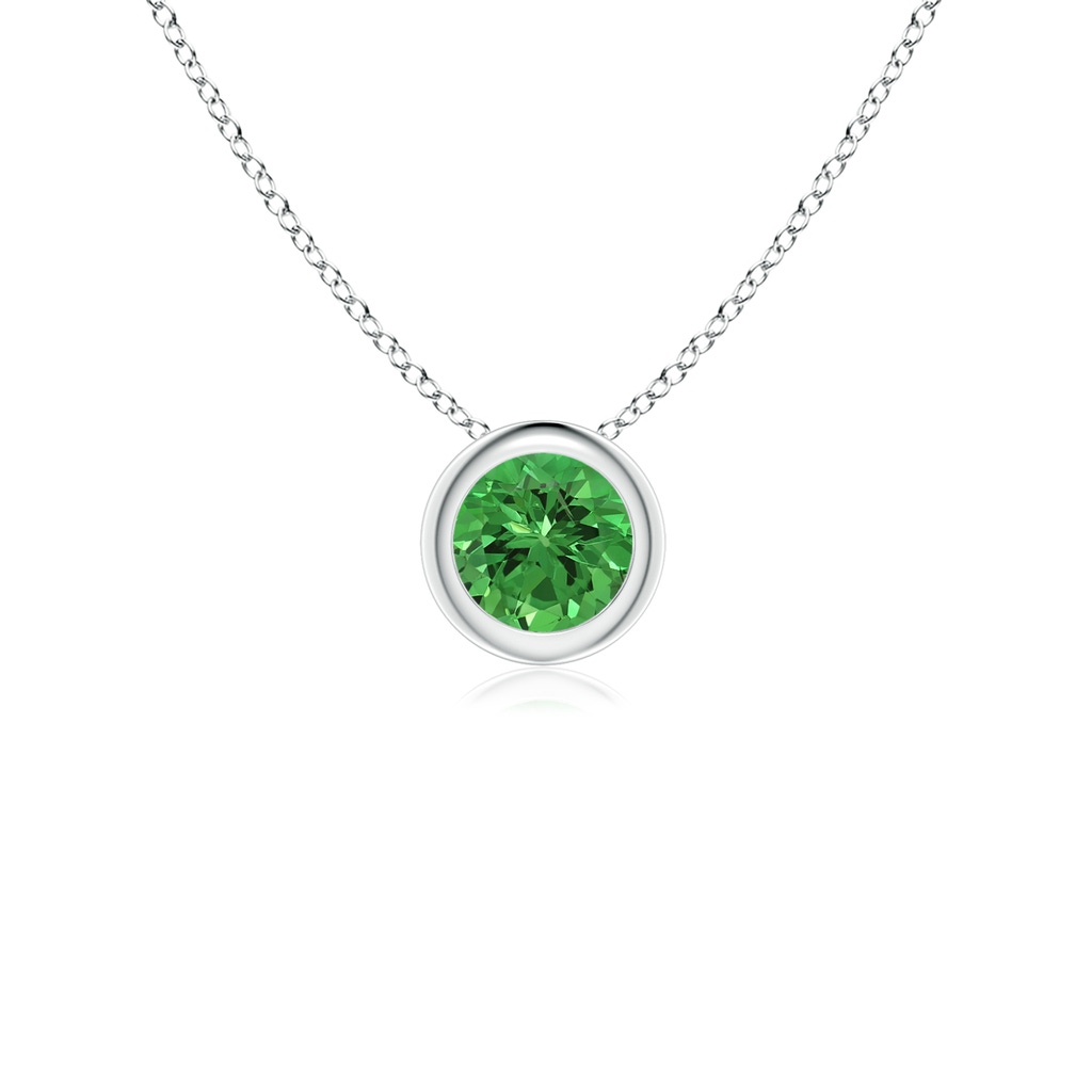 4mm AAAA Bezel-Set Round Tsavorite Solitaire Pendant in S999 Silver