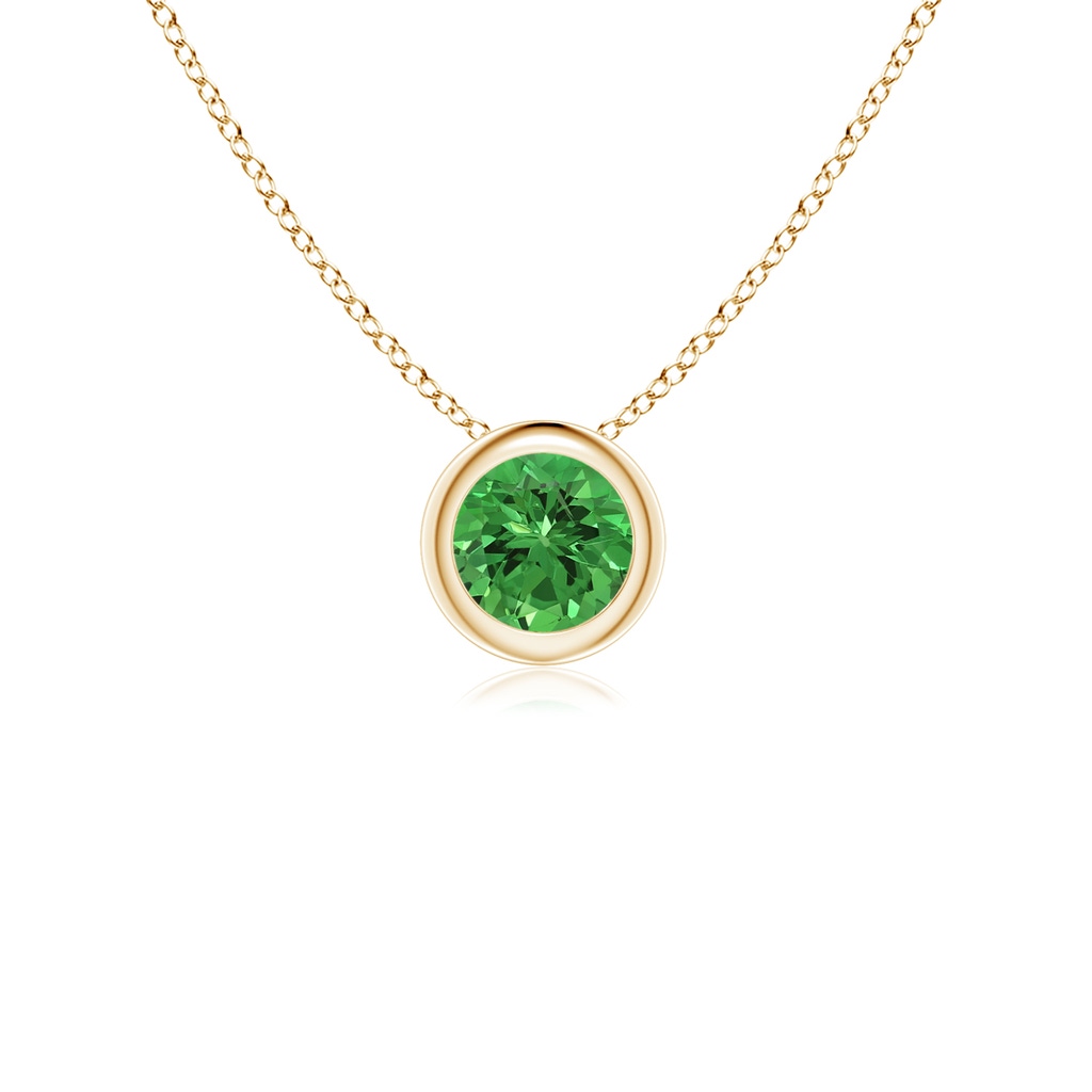 4mm AAAA Bezel-Set Round Tsavorite Solitaire Pendant in Yellow Gold 