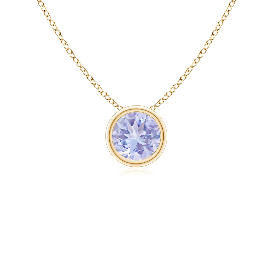 4mm A Bezel-Set Round Tanzanite Solitaire Pendant in Yellow Gold 