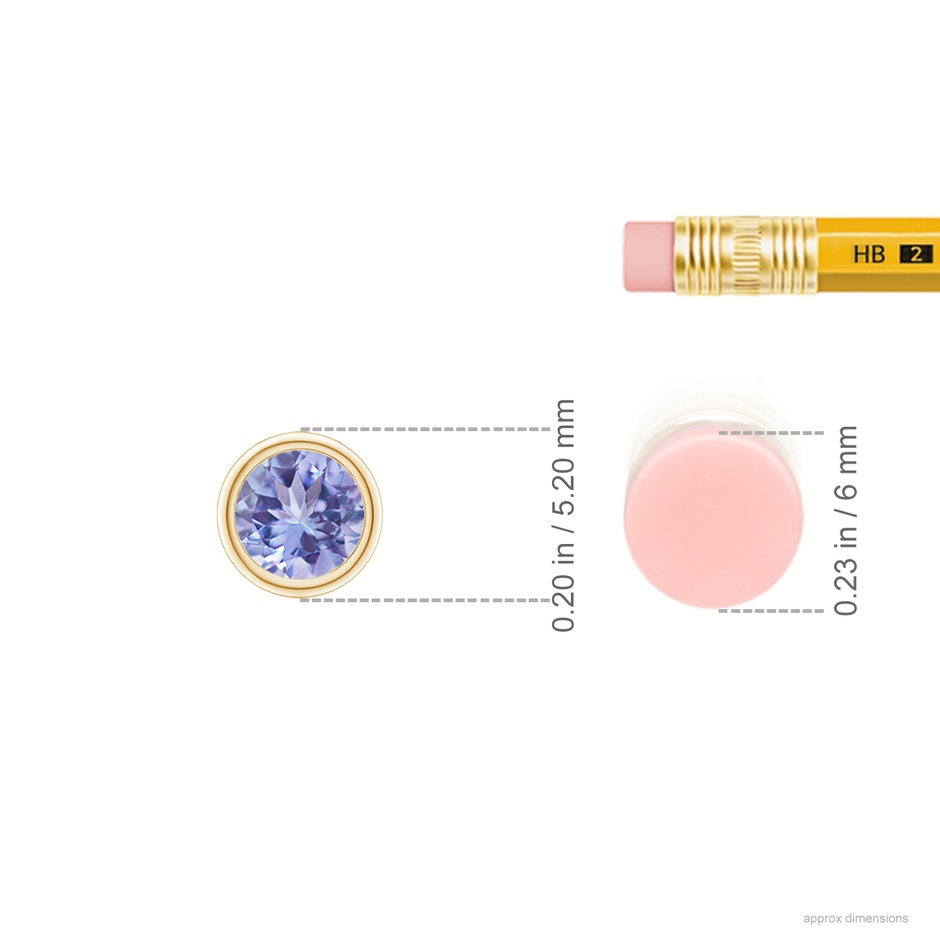 4mm AA Bezel-Set Round Tanzanite Solitaire Pendant in Yellow Gold ruler