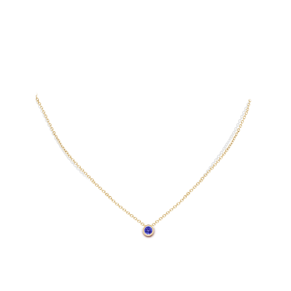 4mm AAAA Bezel-Set Round Tanzanite Solitaire Pendant in Yellow Gold body-neck