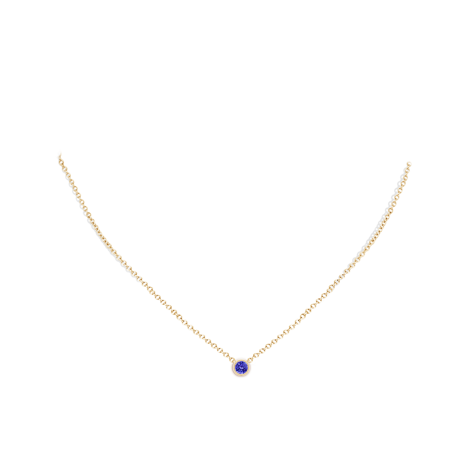 4mm AAAA Bezel-Set Round Tanzanite Solitaire Pendant in Yellow Gold pen