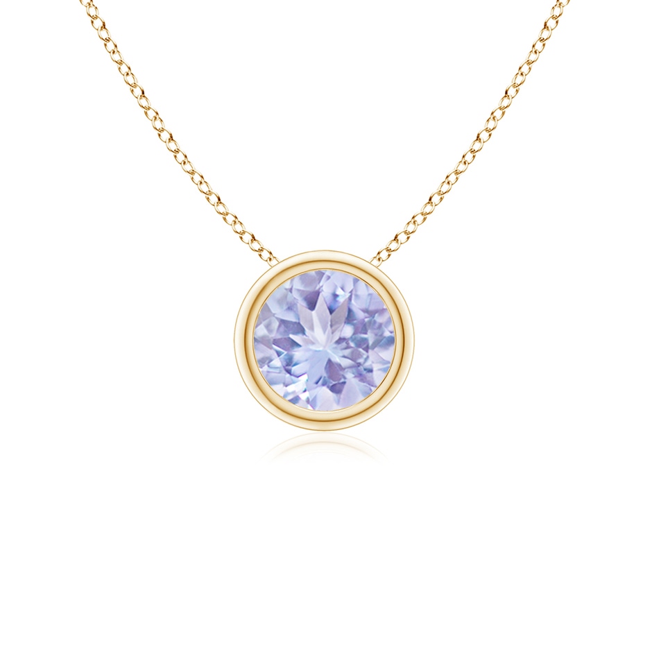 5mm A Bezel-Set Round Tanzanite Solitaire Pendant in Yellow Gold 