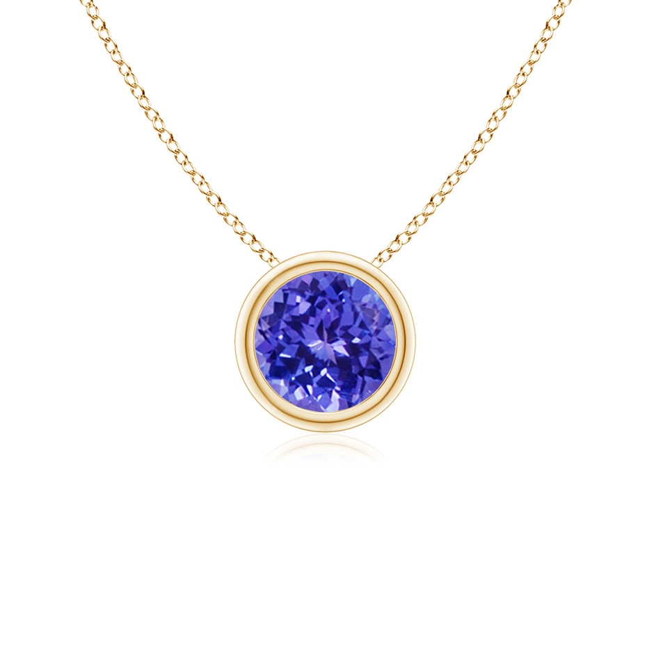 5mm AAAA Bezel-Set Round Tanzanite Solitaire Pendant in Yellow Gold 