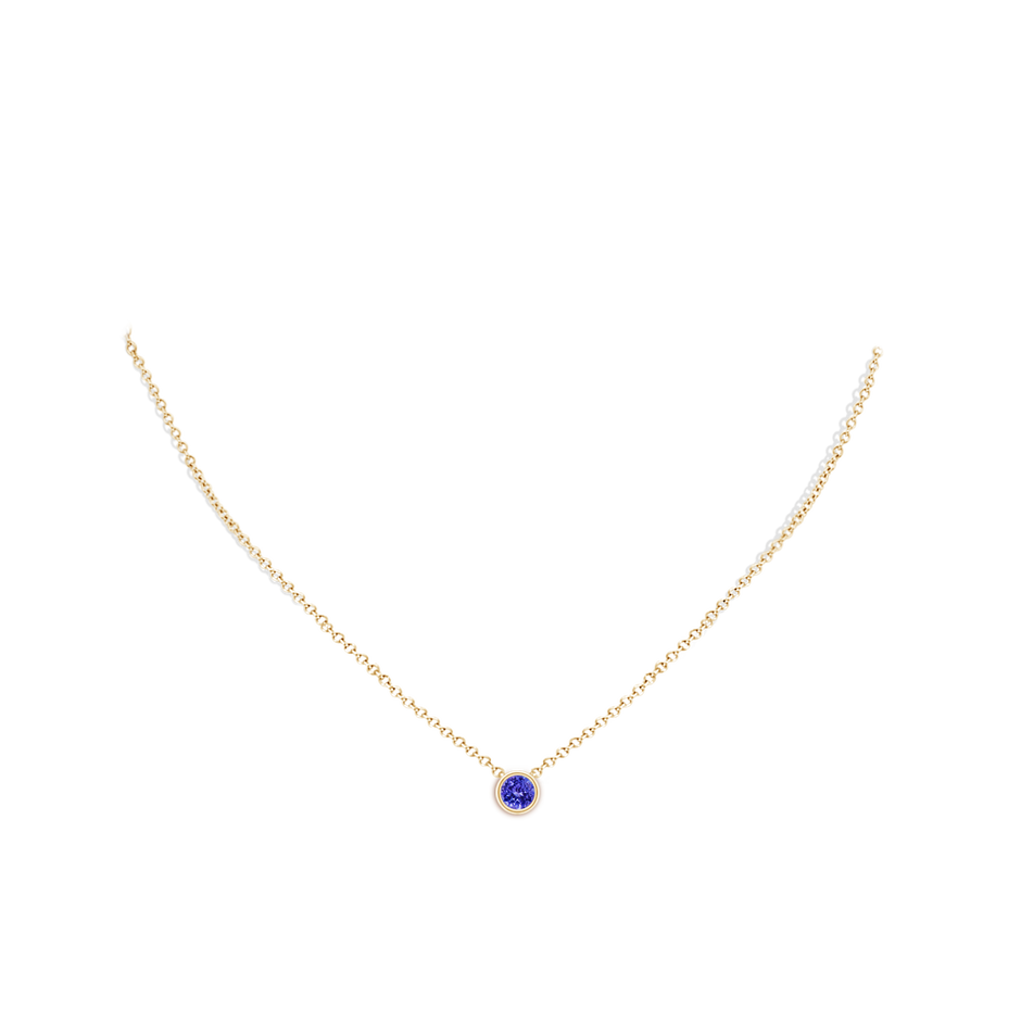 5mm AAAA Bezel-Set Round Tanzanite Solitaire Pendant in Yellow Gold pen