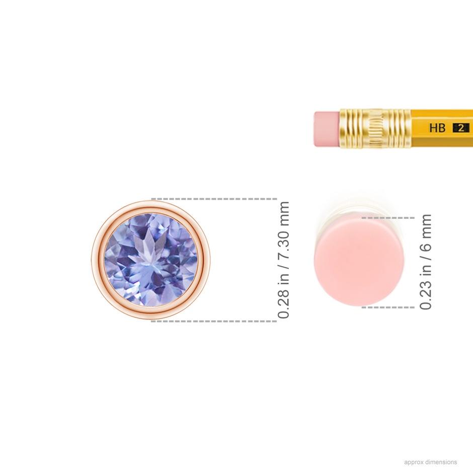 6mm A Bezel-Set Round Tanzanite Solitaire Pendant in Rose Gold ruler