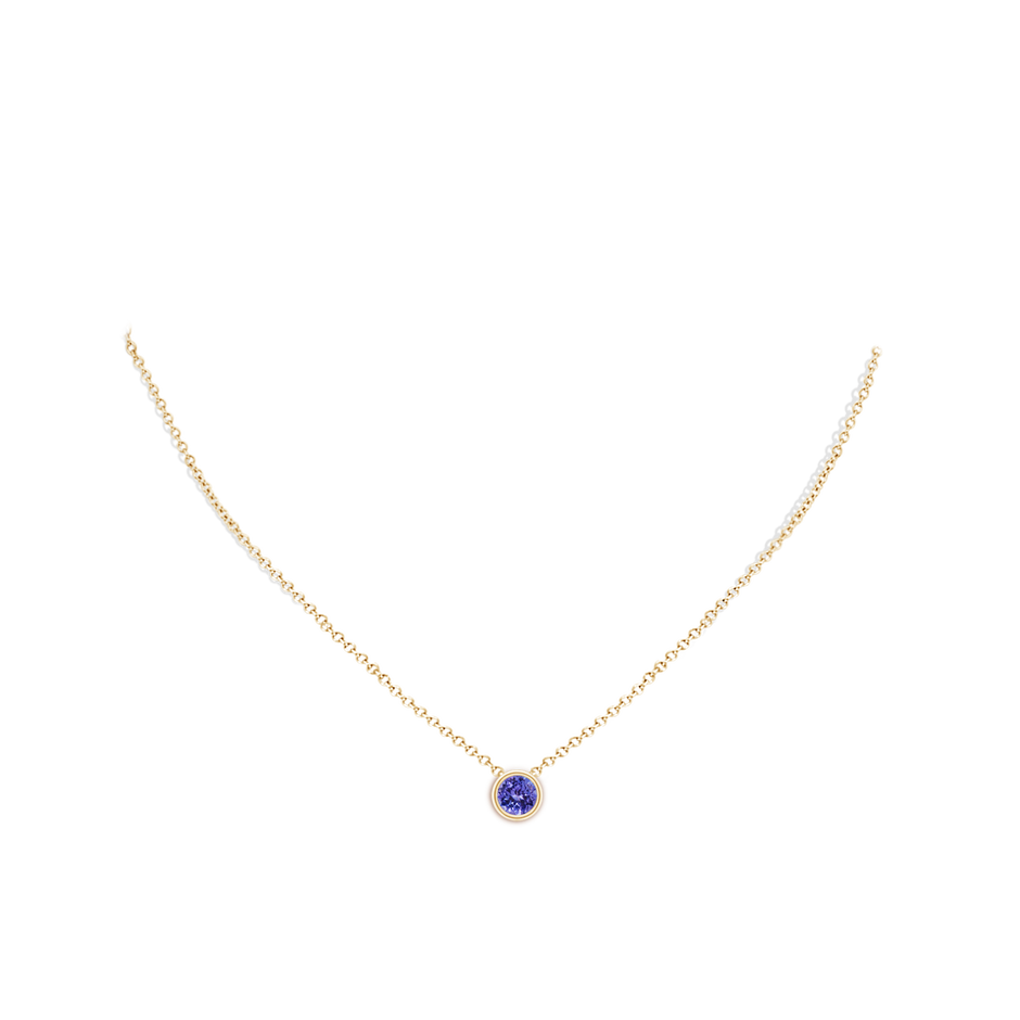6mm AA Bezel-Set Round Tanzanite Solitaire Pendant in Yellow Gold pen
