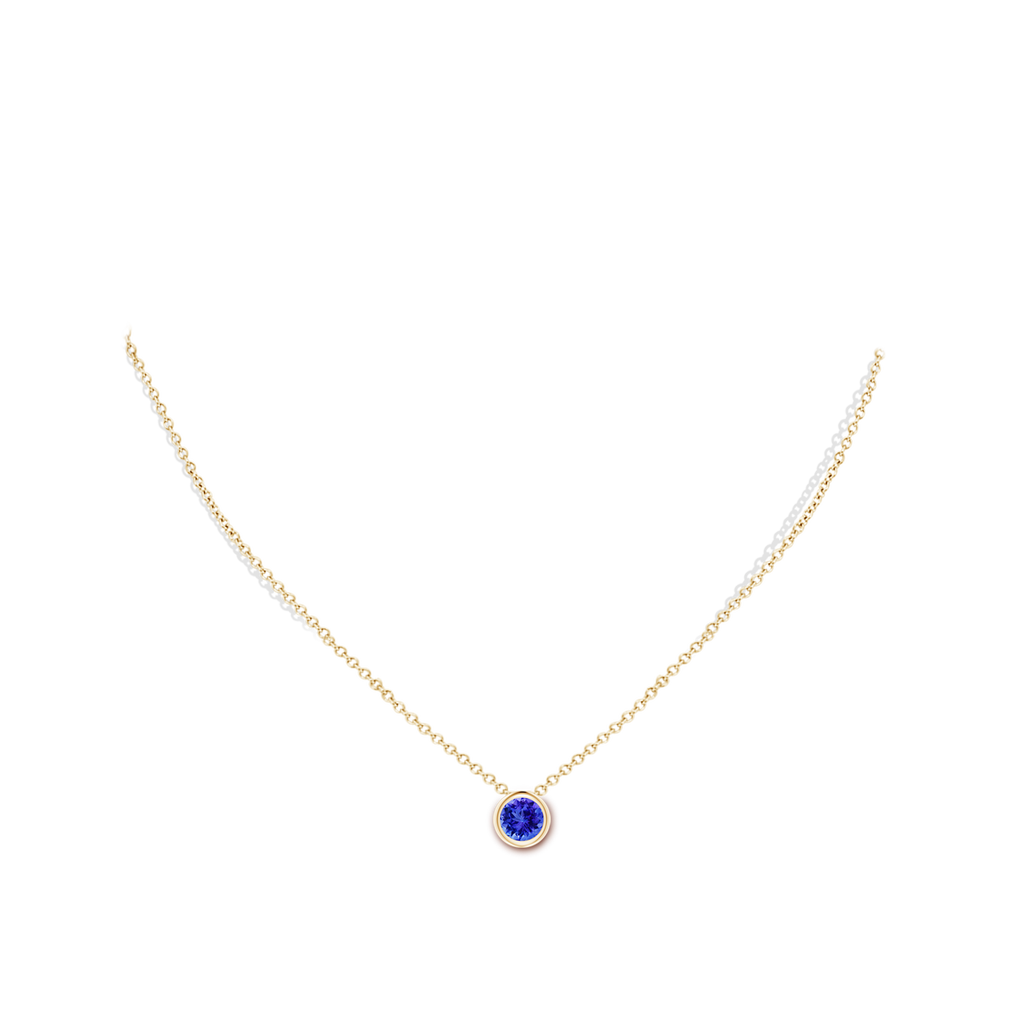 6mm AAA Bezel-Set Round Tanzanite Solitaire Pendant in 9K Yellow Gold Body-Neck