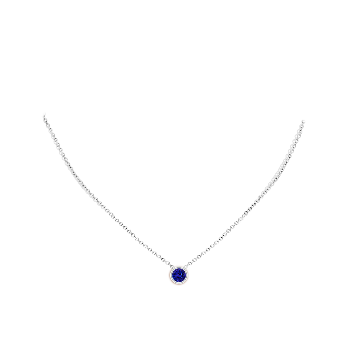 6mm AAAA Bezel-Set Round Tanzanite Solitaire Pendant in White Gold - body_neck