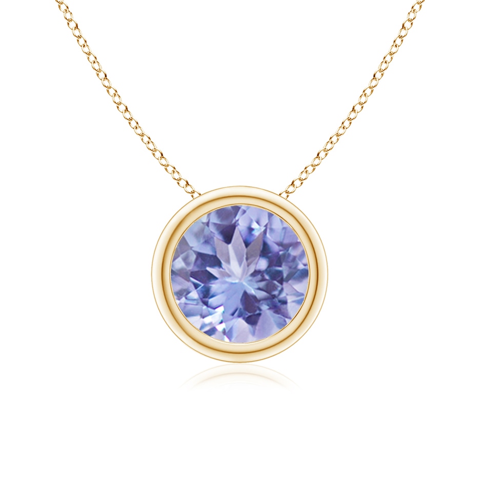 7mm A Bezel-Set Round Tanzanite Solitaire Pendant in Yellow Gold 